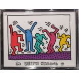 A Keith Haring framed lithograph entitled 'Dancing Men' frame 86 x 65cm. Authorised by the estate of
