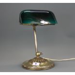 An early 20thC Emeralite brass and green glass desk lamp, H. 34cm.