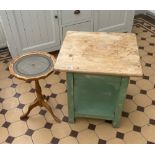 A painted pine side table, 54 x 54 x 55cm. together with a small wine table.