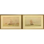 R.A Lowe (British), a pair of framed watercolours of sailing boats and steam tugs, frame size 73 x