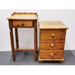 Two pine bedside cabinets, tallest 80cm.