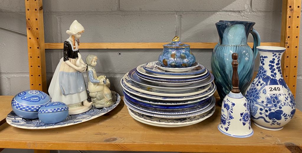 A quantity of blue and white together with other china.