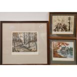 A framed limited edition 142/200 lithograph 'Woodland path' by Patricia Longmead together with two