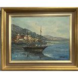 A gilt framed oil on canvas of a Mediterranean scene signed Lirtier, frame size 54 x 44cm.