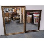A large gilt framed bevelled glass mirror, 89 x 120cm. Together with a further mirror.