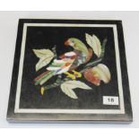 A lovely Pietra Dura semi-precious stone inlaid marble panel/table top, 30 x 30 x 3cm.