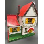 A vintage handmade wooden dolls house and contents, H. 48cm.