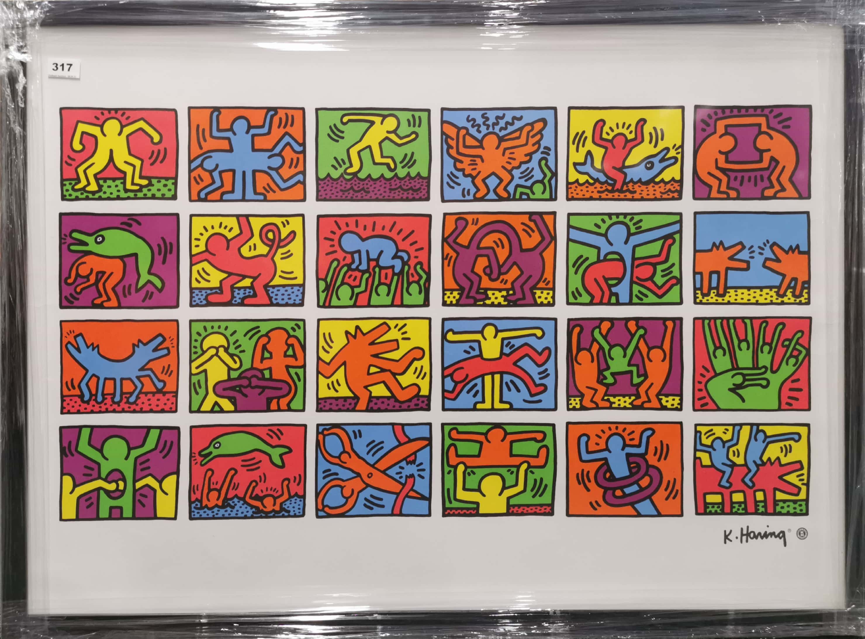 A Keith Haring framed lithograph of 24 images of his work, frame 104 x 75cm. Authorised by the - Image 2 of 4