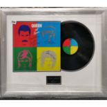 A signed and framed Queen record 'Hot Space' with certificate of authenticity on back, frame 70 x