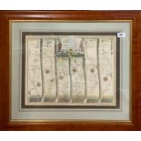 An early framed hand coloured map of the roads from Chelmsford in Essex to St Edmonds Bury in