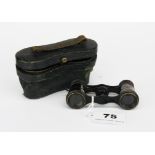 A pair of cased French tortoise shell finished opera glasses, Famille Duchess by J Hirsche Optician,