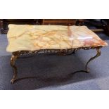 A 1960's gilt metal and onyx coffee table, 110 x 50 x 50cm.