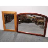 A contemporary mahogany framed mirror, 75 x 100cm. together with a pine mirror.