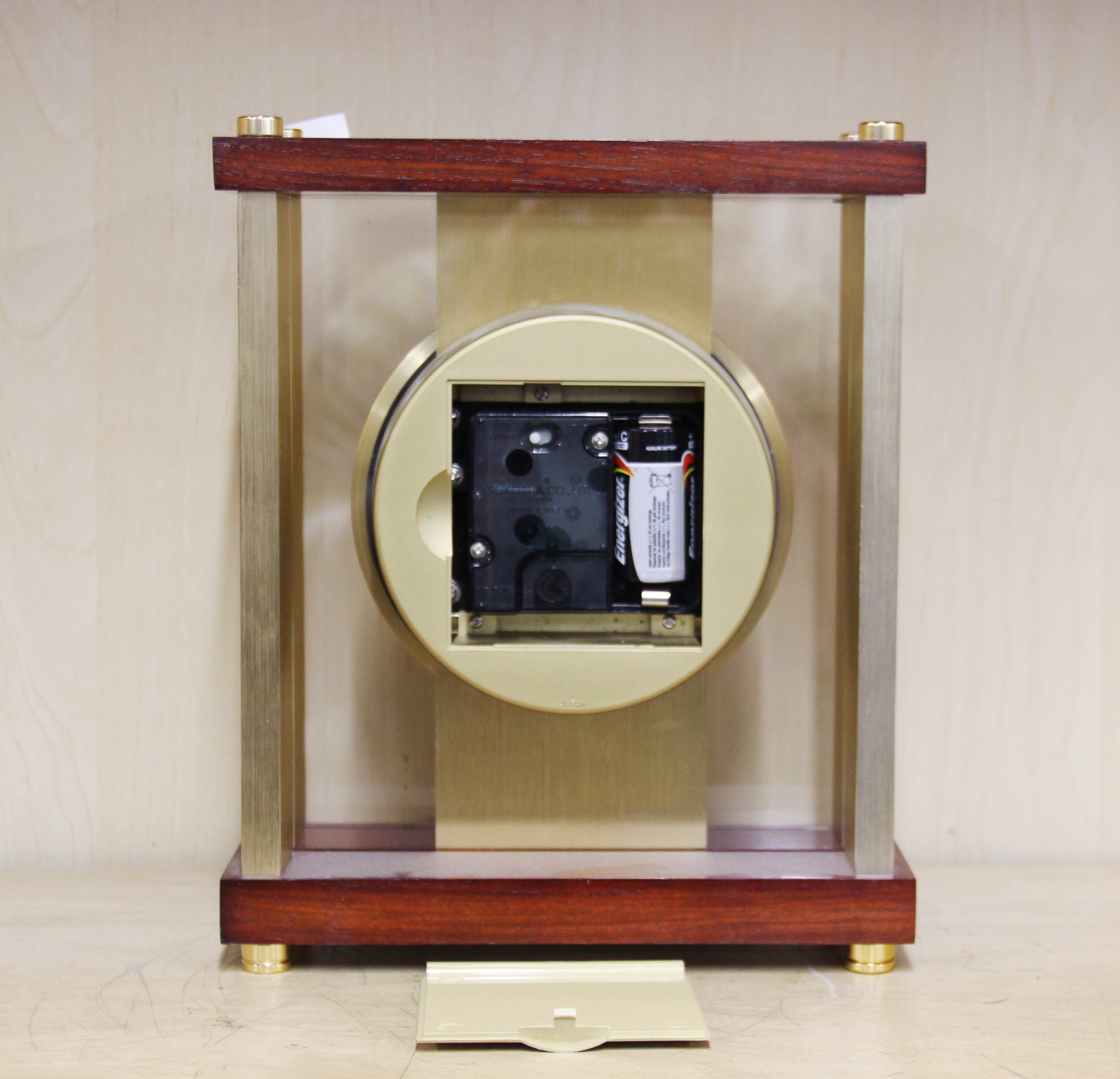 A 1970's Seiko gilt brass and teak mantle clock, H. 25cm. Currently in working order. - Image 3 of 3