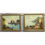 A pair of 1960's framed oils on board of Mediterranean seas, frame size 69 x 59cm.