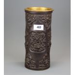 A 19th C Chinese bronze vase and liner possibly used as a lamp base, H. 25cm.