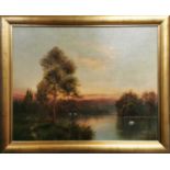 Arthur De Breanski ( British 19th/20thC ) A large reframed signed oil on canvas of a sunset over a