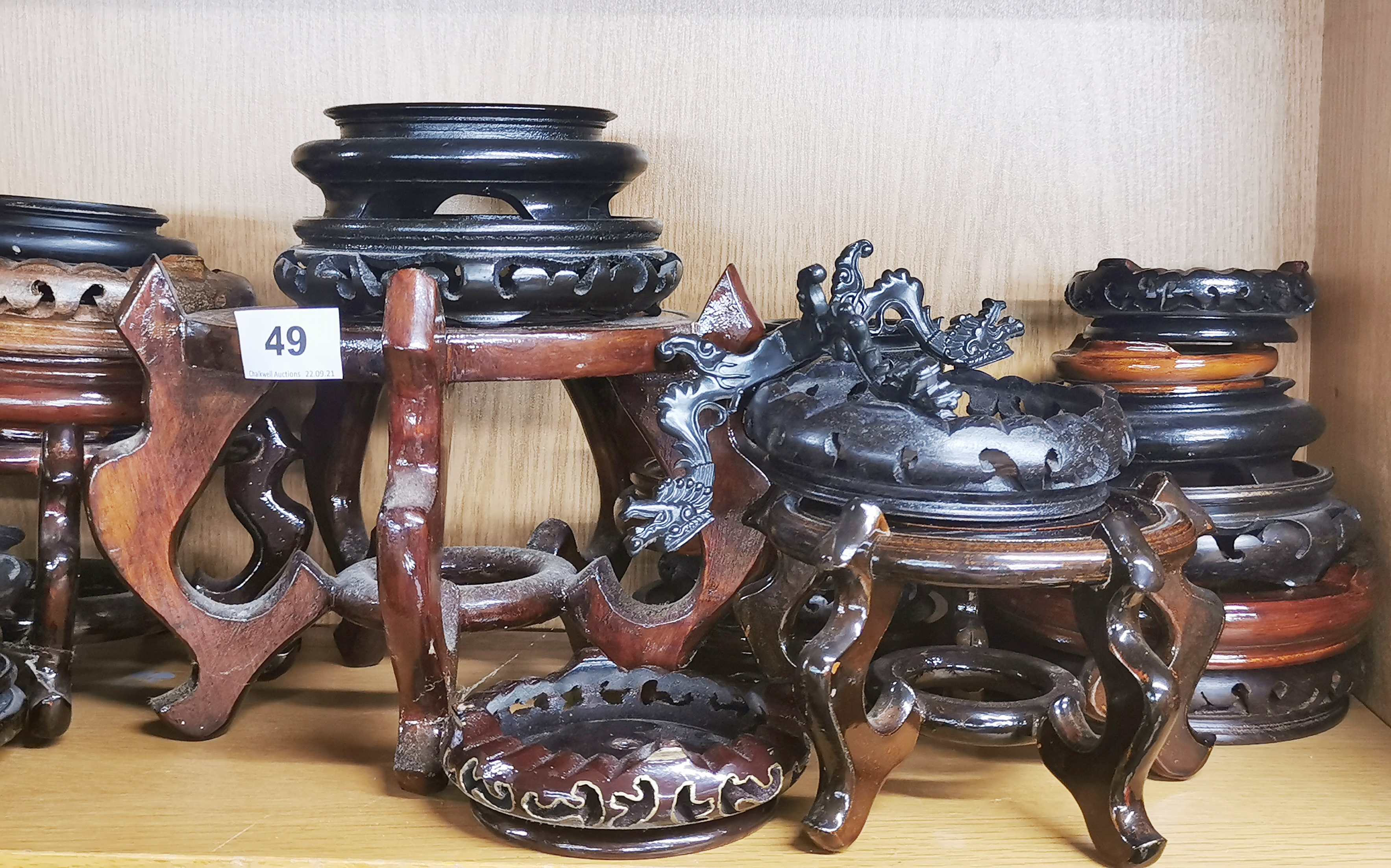 A large group of Chinese wooden stands. - Image 2 of 3
