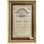 A 1951 Greek railway share certificate, signed by Princess Alexander of Greece, 35 x 50cm.