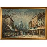 A 1970's gilt framed oil on canvas French scene, frame size 98 x 68cm, signed Bernard.