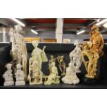A group of mixed Oriental resin figures, tallest H. 49cm.