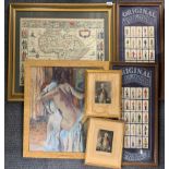 A gilt framed reproduction map of Africa, 72 x 61cm together with two frames of cigarette cards a