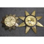 Two vintage metamech sunburst wall clocks, largest 46cm.