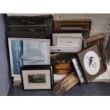 A group of mixed paintings and prints.