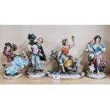 A group of four Capo Di Monte figures, tallest 24cm. Minor finger damage to girl with umbrella and