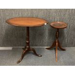 A Victorian mahogany tilt top table, 70 x 46 x 70cm, together with a mahogany wine table.