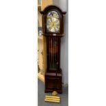 A contemporary mahogany moon phase grandmother clock, H. 162cm.