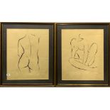 A pair of white pencil signed lithographs 4 and 16/200 of female nude figures with embossed printers