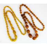 Two vintage faux amber necklaces, L. 80cm.