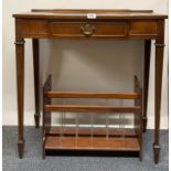 A mahogany veneered hall table and magazine rack.