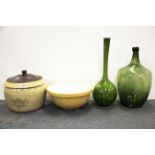 A Doulton & Co Lambeth stoneware bread crock, Dia. 32cm, together with a vintage mixing bowl and two