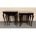Two nests of glass topped mahogany side tables, 54 x 41 x 53cm.