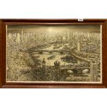 An interesting 1970's deep relief oil on canvas of London, frame size 85 x 55cm, signed Rodrig.