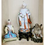 A group of three Chinese porcelain figurines, tallest 33cm.