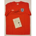 A 1966 England replica jersey t-shirt signed by Sir Geoff Hurst (British, b. 1941) with