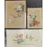 A group of three Chinese watercolours, largest frame size 38 x 50cm.