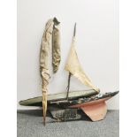 Two vintage wooden pond yachts, longest L. 74cm.