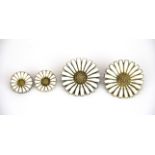 A pair of Danish enamelled sterling silver brooches, Dia. 3cm. Together with a pair of matching clip