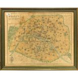 A framed early tourist map of Paris during the time of construction of the Paris metro, frame size