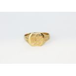 A yellow metal (tested minimum 9ct gold) gentleman's signet ring, (V).