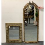 A hammered brass framed mirror, 47 x 58cm, together with a further gilt framed mirror.