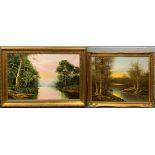 Two gilt framed oils on canvas, largest 90 x 65cm.