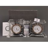 Two Waterford crystal mantle clocks, H. 13cm.