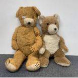 A large vintage articulated teddy bear, H. 94cm. together with a further non articulated bear.