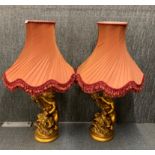 A pair of large vintage gilt 'chalk' cherub table lamps, overall H. 112cm.