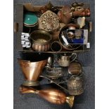 A quantity of mixed copper silver plate and other metal ware.